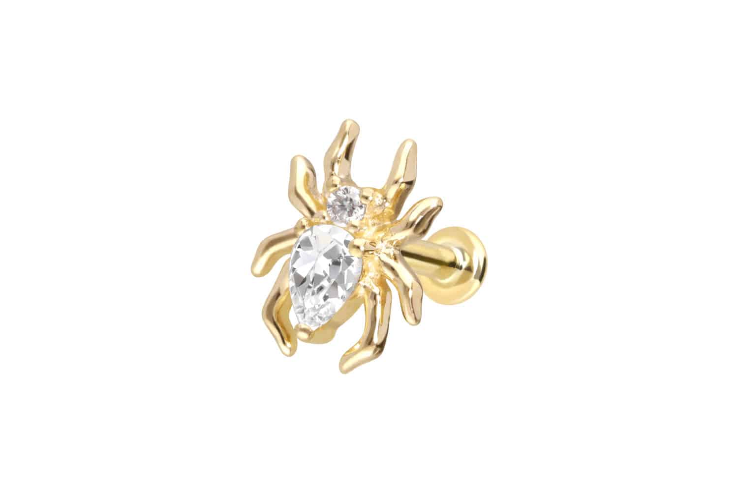 14 Karat Gold Labret Piercing mit Push Fit MOISSANIT-SPINNE